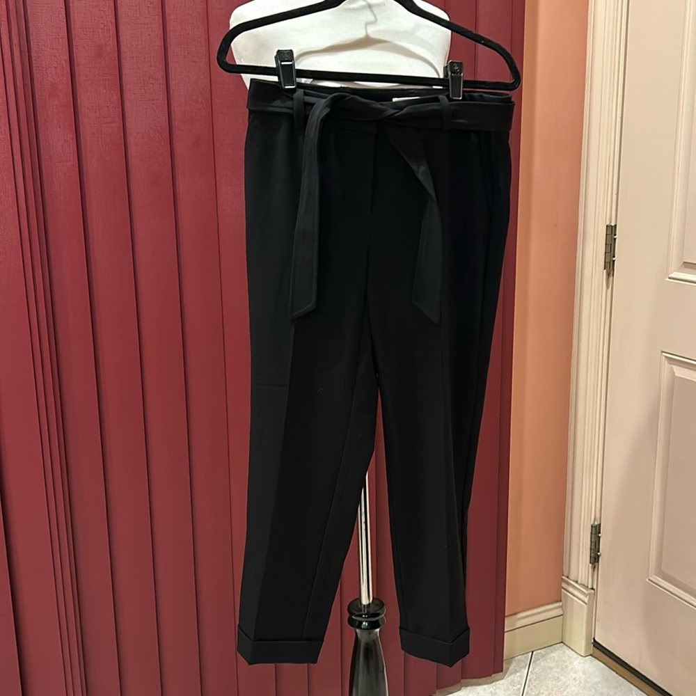 Loft black pants, slim leg, cuff hem, belt is detachable, size 4 petite